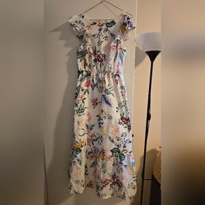 Joe Fresh White Tropical Floral Midi Dress
